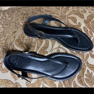 Tory Burch Black Leather Minnie Travel Sandals 10